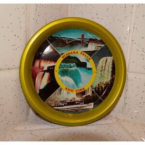 Vintage Niagara Falls New York Round Tin Tray Souvenir mcm 1970s kitsch